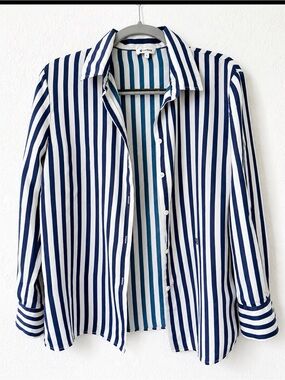 Lilysilk Striped Navy and White Button-Up Shirt